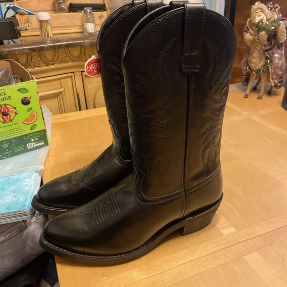 Laredo Mens Black Trucker CB Boots 9 Black Leather Mens Cowboy